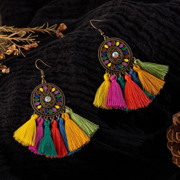 Bohemian Dream Catcher Colorful Tassel Earrings - Picture 5 of 8